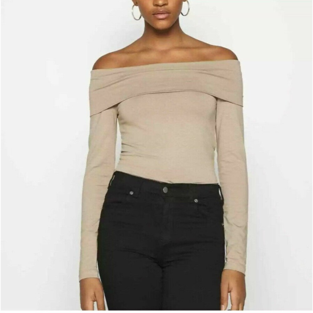 Vero Moda Vmpanda Top Size S Off Shoulder Long Sleeve Cotton Blend Mink NWT B81